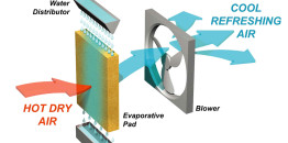 A graphic showing how evaporative cooling works